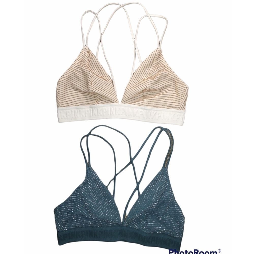 NWOT 2 PINK Gold & White and Teal Strappy Bralettes Size M